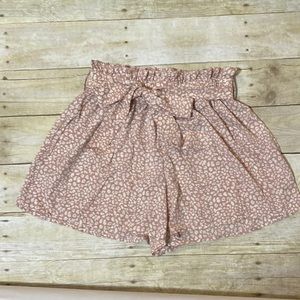 Pink floral dressy shorts with belt